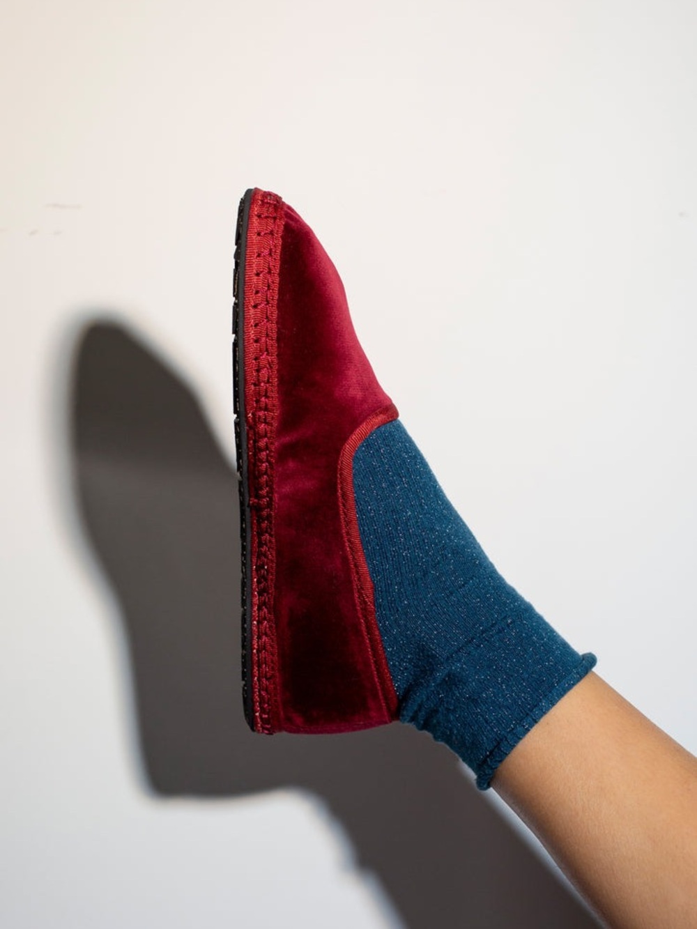 Flabelus Velvet Slip-On Flats in Burgundy